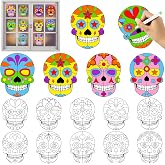 Qyeahkj 30 Set Day of The Dead Arts Crafts for Skull Dia De Los Muertos Suncatchers Craft Kit Day of The Dead DIY Coloring Craft Window Cling Sticker Skull Theme Party Gift for Home Decor