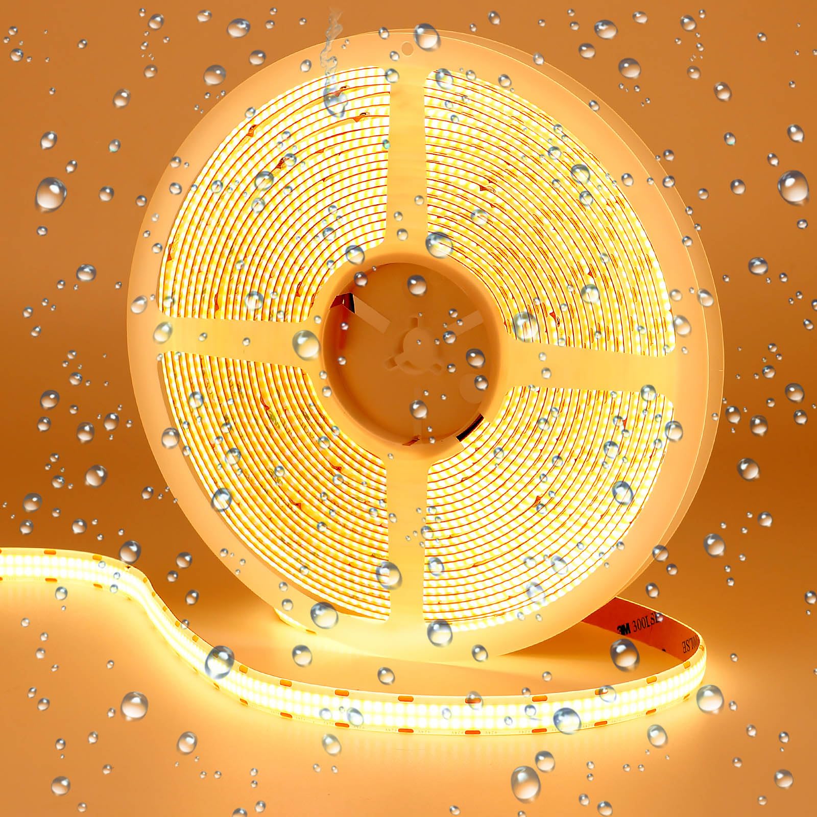 GOMING 32.8ft(10M) DC 24V Double Row COB LED Strip Light Warm White 3000K IP65 Waterproof 6000LEDs CRI 93+ 20000lm Uniform Glow Dotless Flexible LED Tape Lights for DIY Home Decor(No Power Supply)