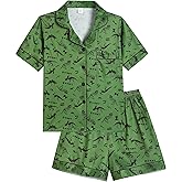 Vopmocld Big Boys Button Down Pajama Sets Kint Polyester Cartoon Sleepwear Jammies with Pockets Loungewear for Teen Boys