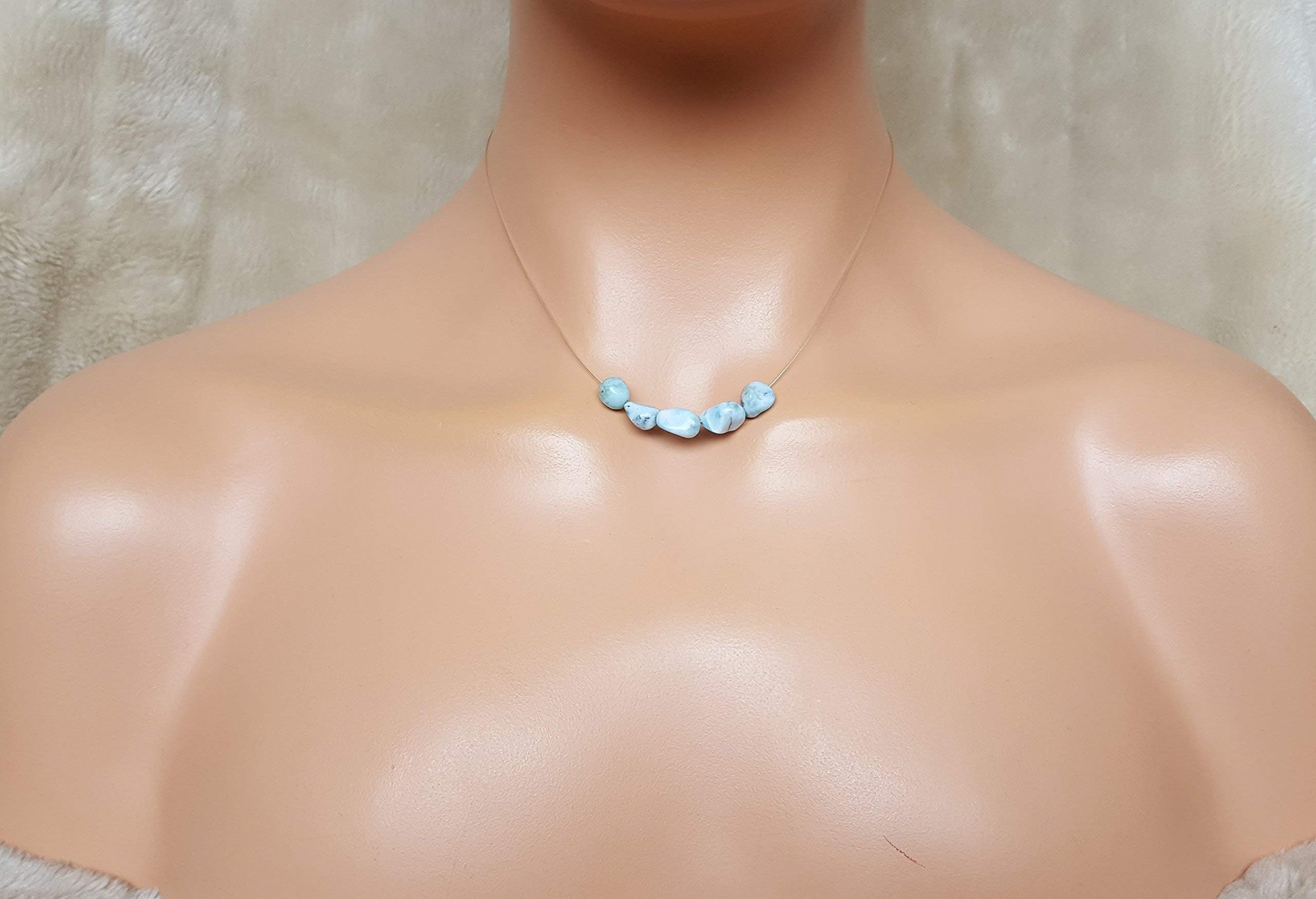 Dainty Caribbean Larimar Pendant Necklace, Sterling Silver Necklace, Caribbean Larimar Jewelry, 925 Sterling Silver, Larimar Necklace