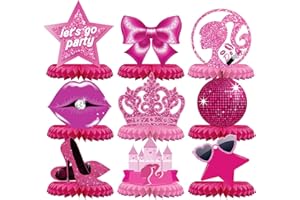 RIOMH Pink Girls Table Decorations for Party, Hot Pink Princess Honeycomb Centerpieces for Girl Theme Party, Birthday Party Decorations, Pink Girls Doll Theme Party Decor