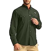 Men's Sun Protection Fishing Shirts Long Sleeve Travel Work Shirts for Men UPF50+ Button Down Shirts with Zipper Pockets