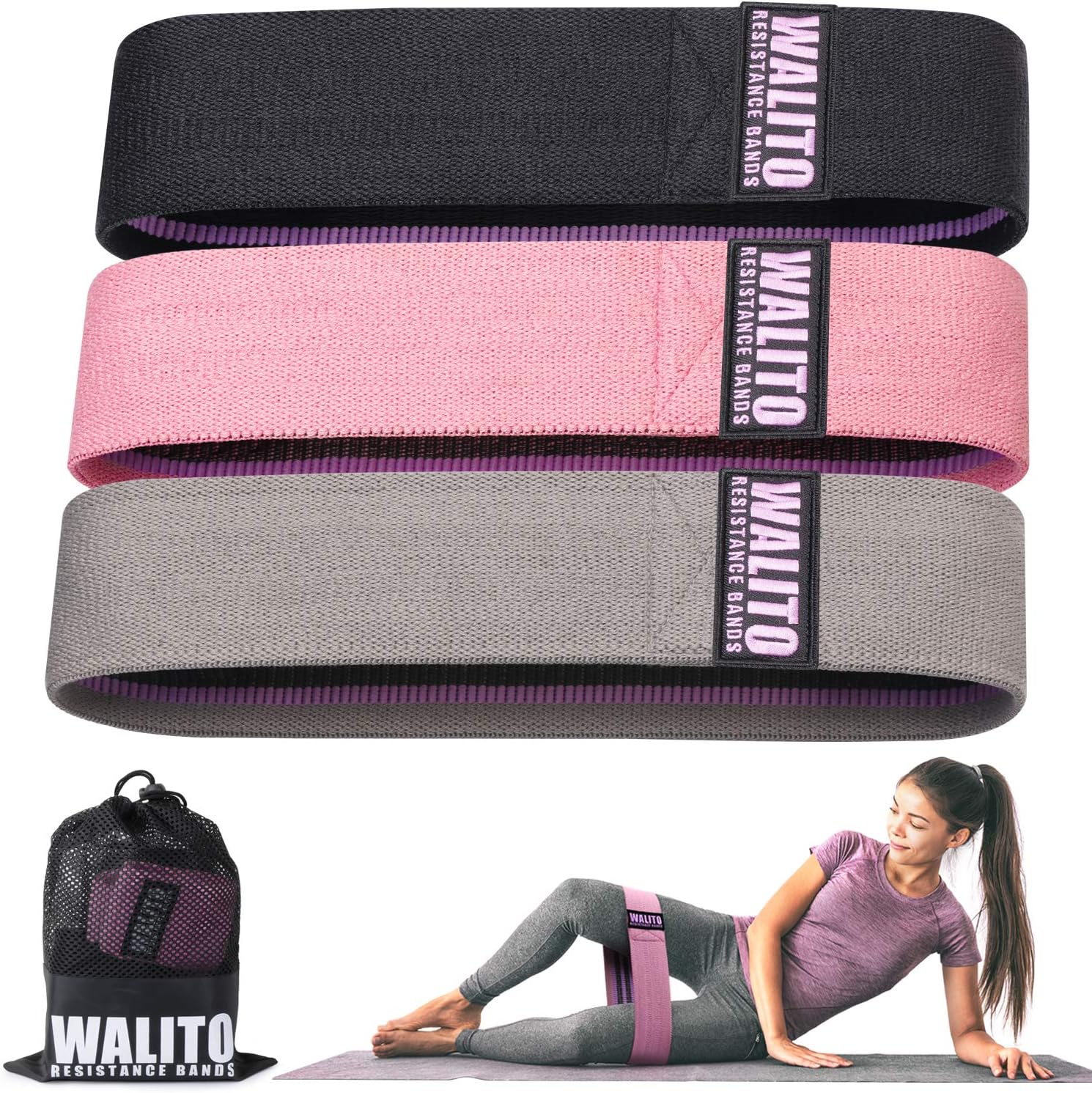 Walito Resistance Bands for Legs and Butt, Exercise Bands Set Booty Bands Hip Bands Wide Workout Bands Sports Fitness Bands Resistance Loops Band Anti Slip Elastic (Set 3) : Sports & Outdoors
