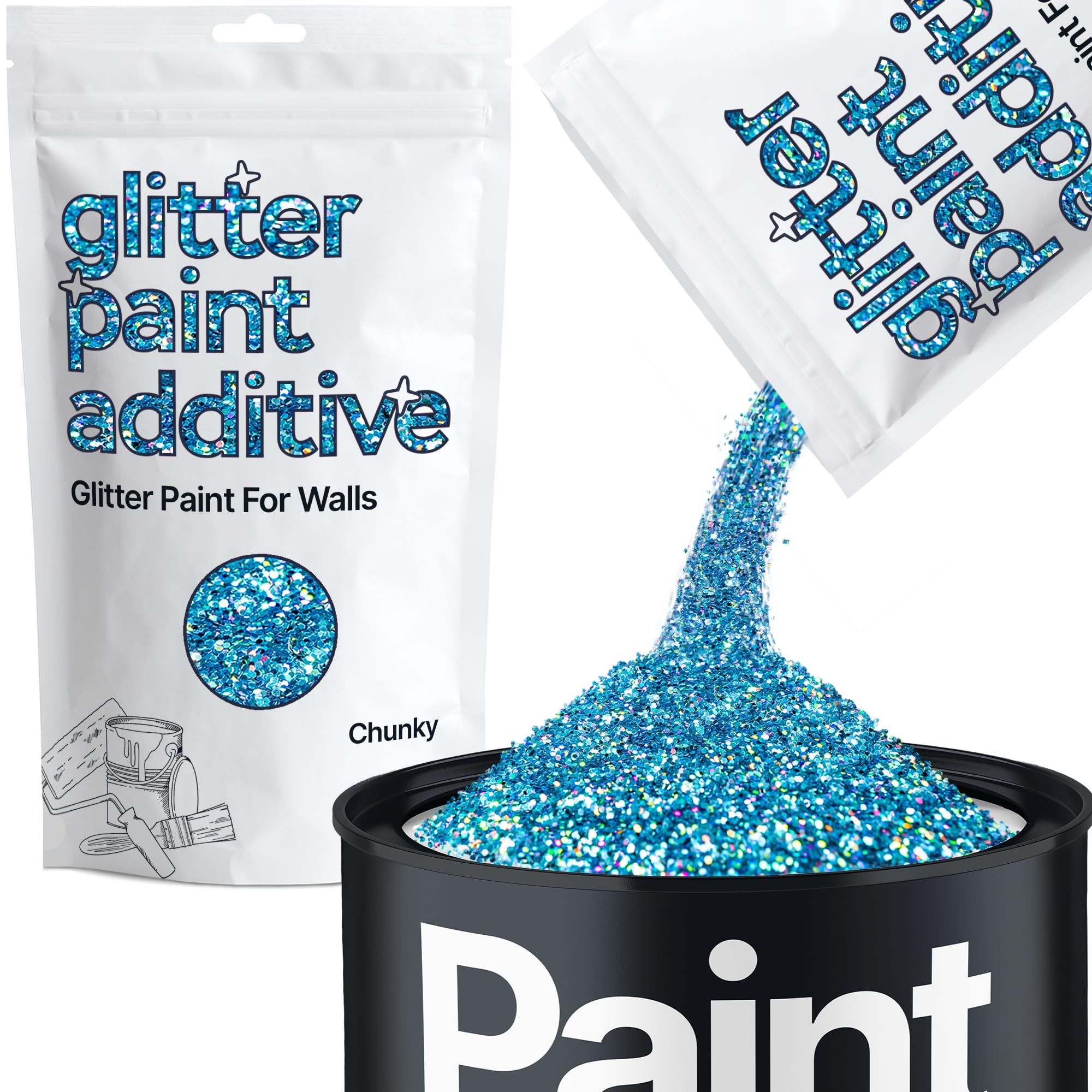 Hemway Ocean Blue Holographic Glitter Paint Additive Chunky 100g for Adding Sparkle to Paints & Varnish | Paint Walls Sparkly Add to Emulsion, Acrylic or Lacquer Indoor