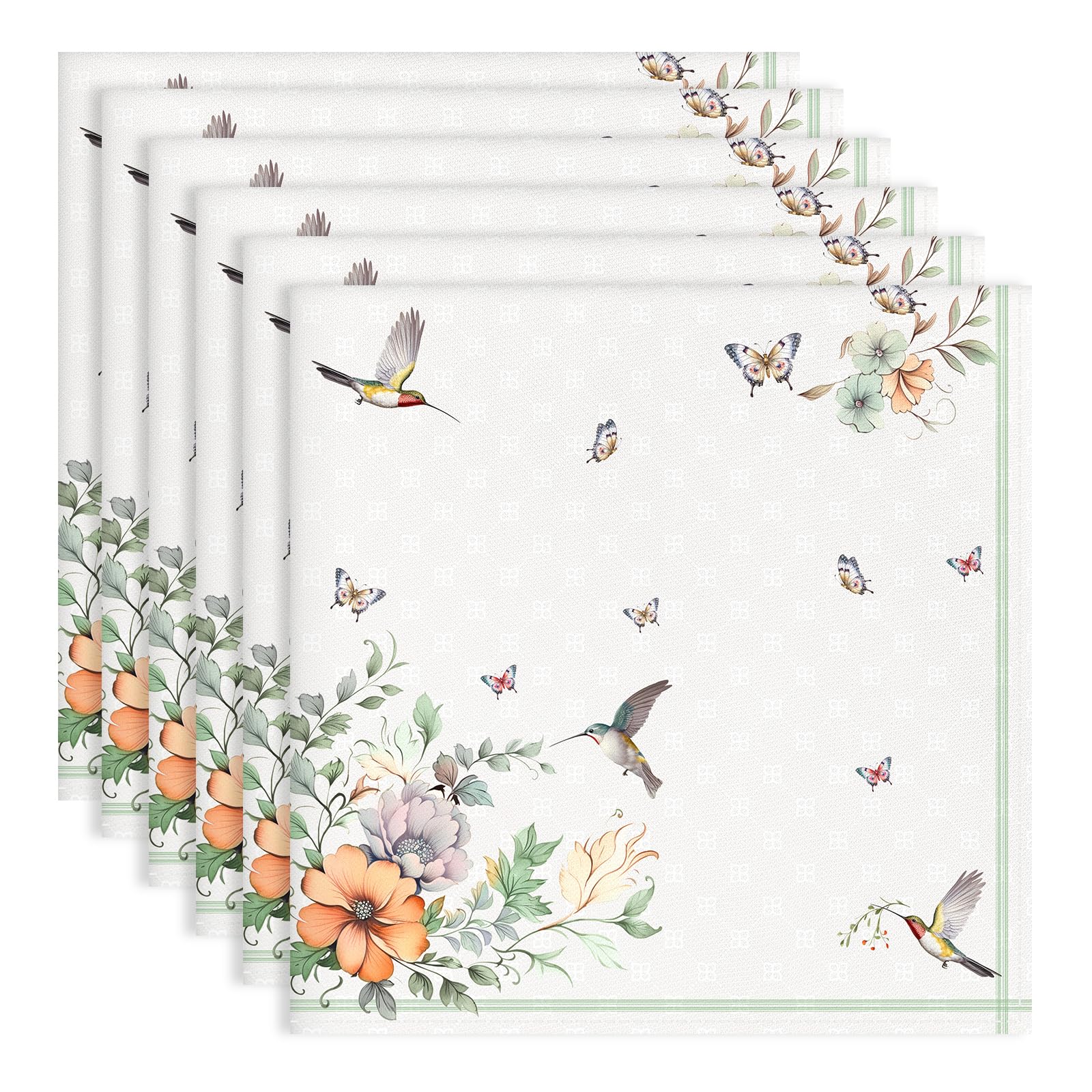 Arquiel Flower Bird Print Napkins 100% Cotton, Cloth Napkins Set of 6, Washable Absorbent Napkins for Dinner Table Kitchen Party, Wedding, Restaurant & Camping(45cm x 45cm)