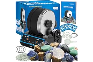 AliKids 3.6LB Professional Rock Tumbler Kit, 3 Speed Settings & Digital 9-Day Timer, Rough Gemstones, 4 Polishing Grits