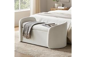 mopio Sophie 51" Ottoman Storage Bench, Entryway and Window Seating, End of Bed Curved Stool for King & Queen Bed, Storage Chest for Bedroom (Pearl White Boucle)
