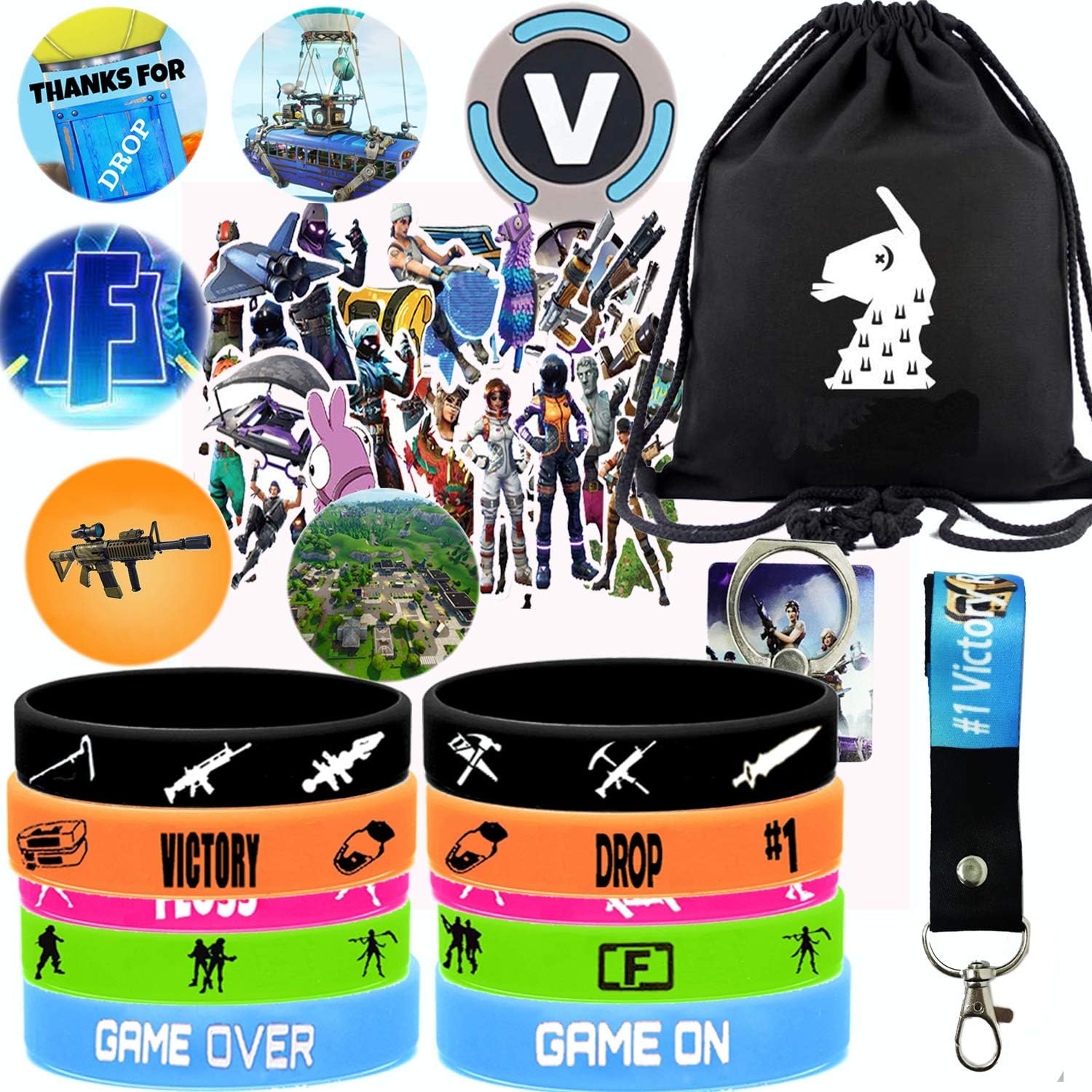 Game Party Gift Set for Fans, Game Party Supplies Include 1 Game Bag, 12 Game Bracelet, 40 Stickers, 6 Button Pin, 1 Phone Ring, 1 Game Lanyard