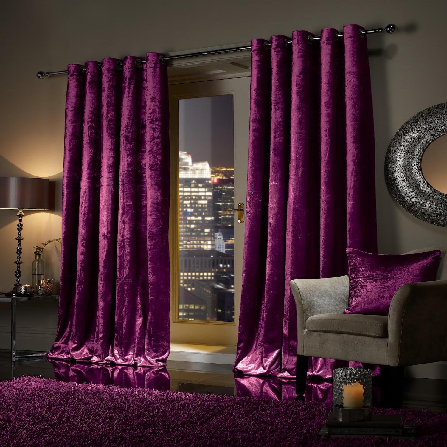 viceroy bedding Plush Heavy Crushed Velvet Door Curtain EYELET RING TOP
