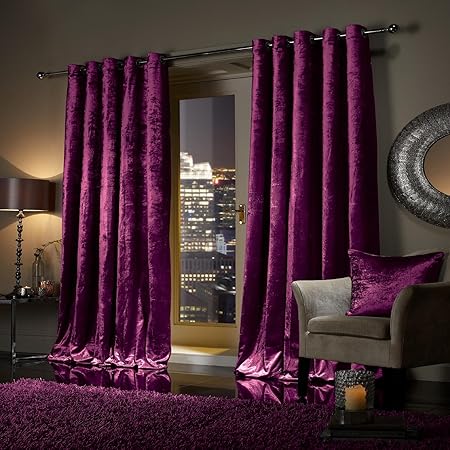 Viceroy Bedding Pair Of Crushed Velvet Curtains Faux Velour Eyelet Ring Top Fully Lined Curtains Purple Aubergine 66 Width X 54 Depth Amazon Co Uk Kitchen Home