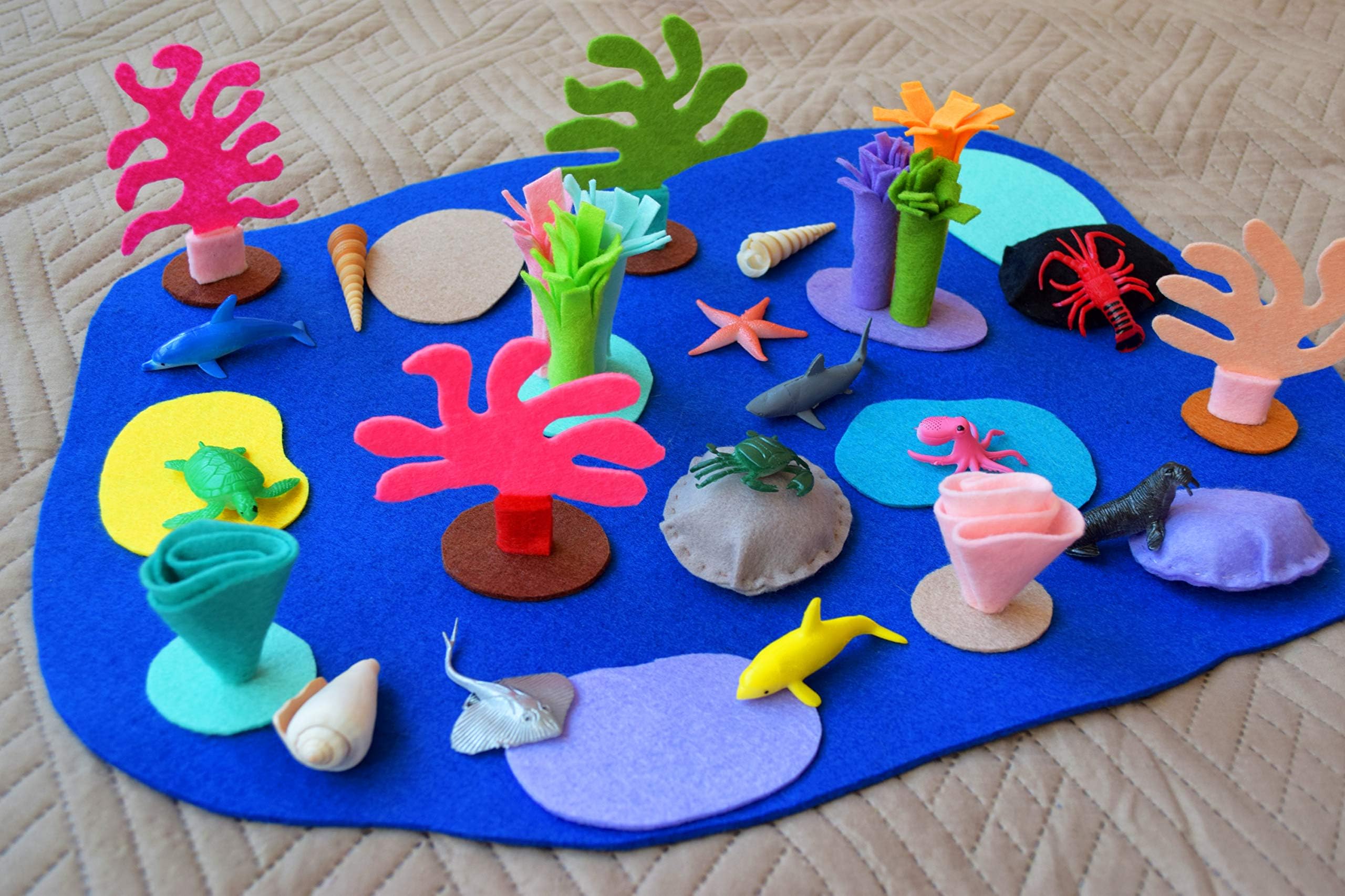 Ocean Play Mat Playscape Kids Toy Felt Flannel Board Imagination Preschool Montessori game Pretend Play Roll-Up Storytelling Under the Sea