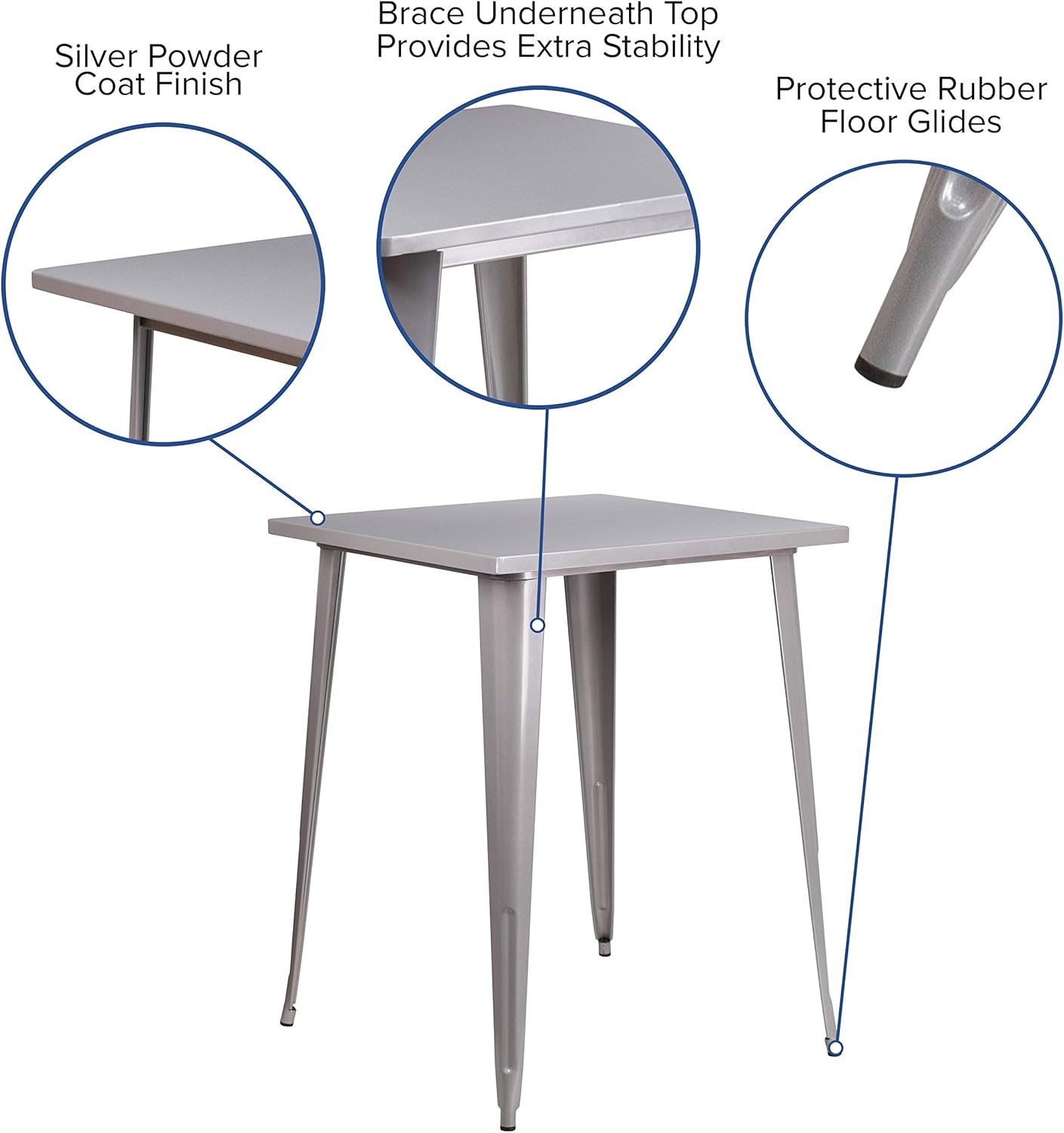 Flash Furniture Commercial Grade 31.5" Square Silver Metal Indoor-Outdoor Bar Height Table: Furniture & Decor