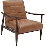 Amazon Brand – Rivet Spear Mid-Century Modern Channel Tufted Leather Accent Chair with Wood Arms, 29.1"W, Cognac Brown