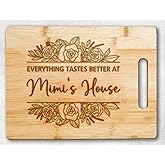 Mimi's House Bamboo Cutting Board - Everything Tastes Better At Mimi's - Mother's Day Gift - Birthday Gifts From Grandchildren - Son Daughter - Best Mimi Cutting Board, 11.4”x8.6”