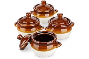 LOVECASA 22 OZ French Onion Soup Bowls with Lid, Porcelain Soup Crocks with Handles,Oven Safe Serving Bowls for Soup, Beef St
