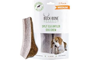 Buck Bone Organics Dog Chews, Antlers for Dogs, Premium Natural Elk, Long Lasting Dog Bones for Aggressive Chewers, No Preservatives, Wild Shed in The USA (Medium 2 Pack)