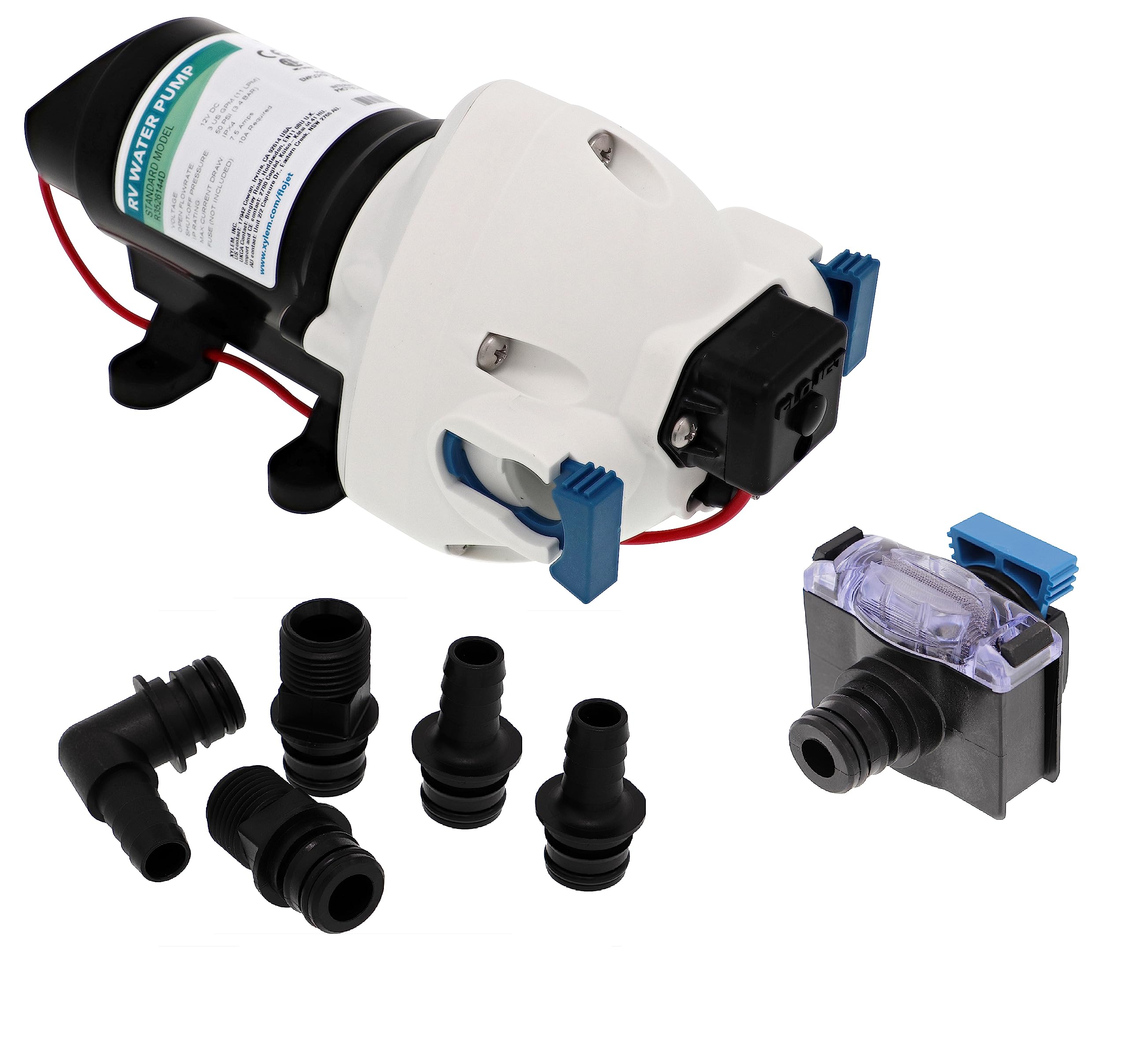 Photo 1 of Flojet RV Water Pump R3526144D, 12 VDC 3-Chamber - Small Water Pump Ideal for Boats/Camper-Trailers - 3 GPM, 50 PSI - Self-Priming - Corrosion-Resistant & Quiet - Auto Shut-Off - Withstands Up to 160F