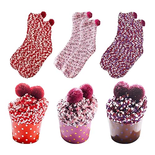 CVFRTT Women's Multicolour Warm Socks, 3 Pairs, Thickened, Sleep Socks, Foot Warmer, Outdoor, Adults, One Size, Free Size