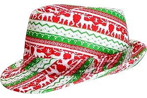 Skeleteen Ugly Sweater Fedora Hat - Funny Christmas Holiday Red and Green Ugly Sweater Party Hat for Adults and Kids