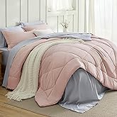 Bedsure Queen Comforter Set - 7 Pieces Reversible Blush Pink Bedding, Queen Size Bed Set for All Seasons, Bed in a Bag with Down Alternative Comforter, Sheets, Pillowcases & Shams
