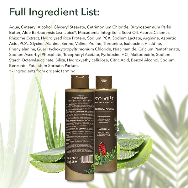 ALOE VERA HAIR BALM – HYDRATING & FORTIFYING CONDITIONER FOR WOMEN, 98.6% NATURAL, VEGAN, MOISTURIZING UNISEX CONDITIONER, DEEP TREATMENT FOR DRY, DAMAGED & CURLY HAIR, SULFATE-FREE, 8.5 FL OZ / 250ML