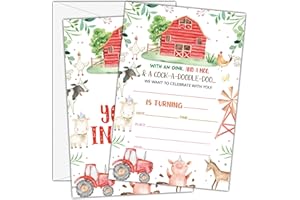BESHOUL Birthday Invitations - Farm Animals Birthday Invites with Envelopes(25-Count) - Backyard Fill-in Party Invite Cards for Boys Girls Kids Party Supplies Favors Decorations - A03