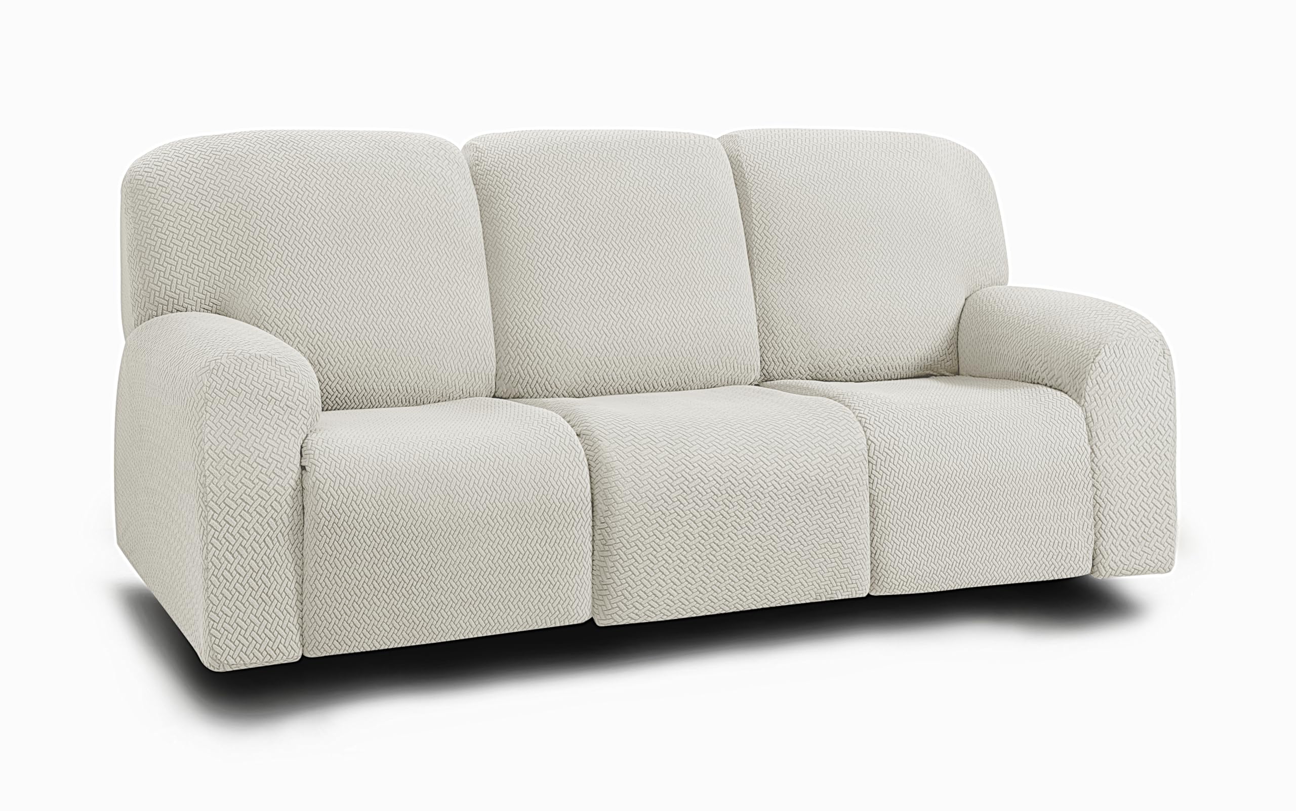 Photo 1 of ULTICOR Jacquard 8-Pieces Recliner Sofa Covers Stretch Reclining Couch Covers for 3 Cushion Reclining Sofa Slipcovers Thick Soft Washable (Style 3) (Ivory, 3 Seater Recliner Cover)