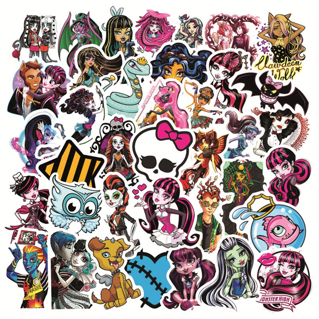50Pcs Monster High Merch Stickers Pack for Water Bottle Cup Laptop Guitar Car Motorcycle Bike Skateboard Luggage Box Vinyl Waterproof Graffiti Patches LQ