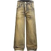 QIMYUM Men's Wide-Leg Baggy Flex Jeans Relaxed Loose Fit Long Denim Pants