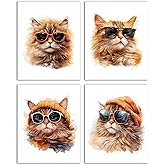 MKIJUHB Rustic Cool Sunglasses Orange Cat Wall Art Decor, Cat Room Decor, Trendy Cute Kitten Animal Prints Wall Art Poster fo
