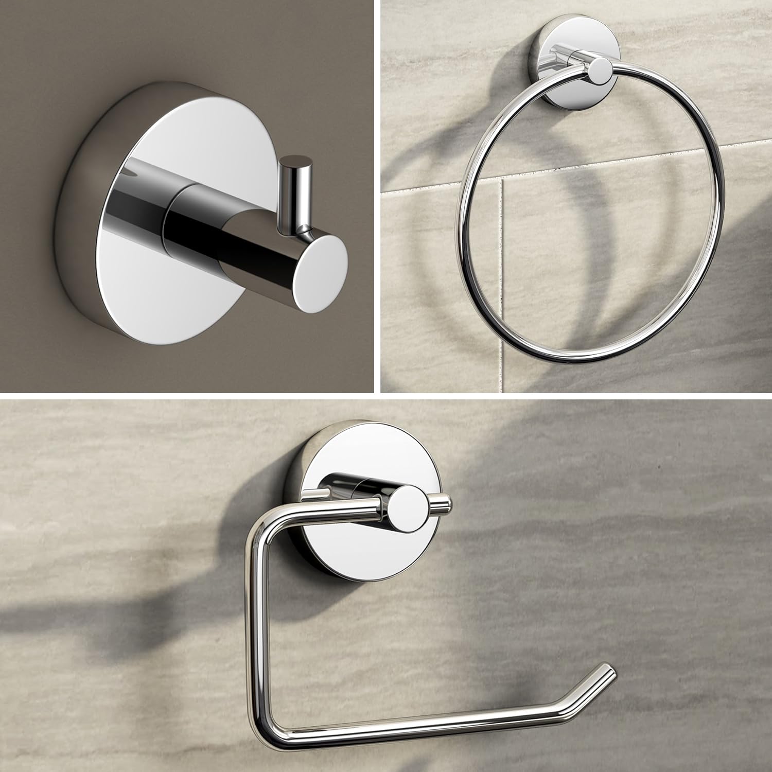 iBathUK Designer Bathroom Accessory Set Towel Ring Hook + Toilet Roll