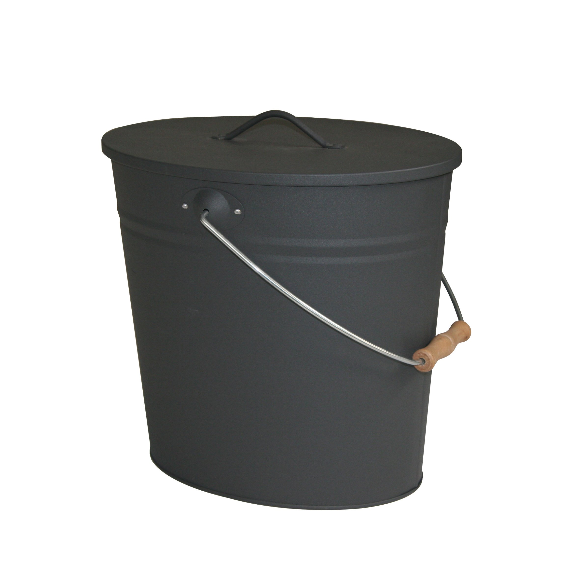 axentia Kamino-Flam Ash Bucket with Lid, Steel, Black, 32 x 30 x 42.5 cm