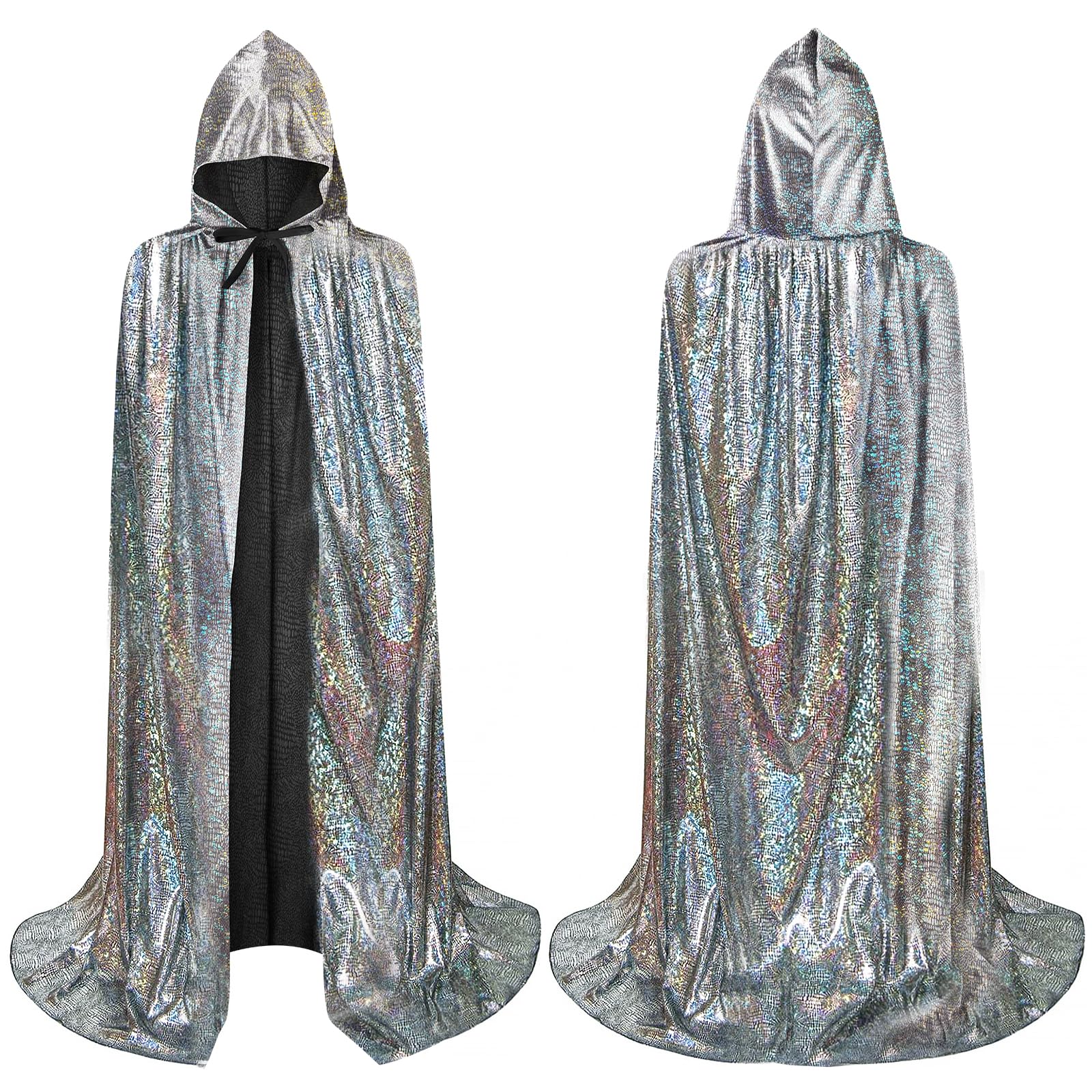AYBUY Glitter Cape, Full Length Bling Bling Hooded Cape, Shiny Long Cloak, Unisex Long Sparkly Halloween Cape, Adults Wizard Fairytale Fancy Dress Robe for Halloween Party Carnival Cosplay, 150CM