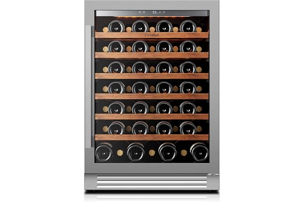 Ca'Lefort 24 Inch Wine Fridge, 61 Bottle Wine Cooler Refrigerator, 40-65Â°F Wine Refrigerator Glass Door, 3 LED Wine Fridge, Built-in or Freestanding Fridge for Home/Bar/Kitchen (5.65 cu.ft)