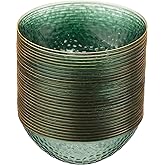 PLASTICPRO 30 Pack 12 Ounce Hammered Plastic Bowls Translucent Green with Gold Rim Heavyweight Disposable Plastic Soup Bowls Elegant Translucent Hammered Gold Rim Platsic Party Dishes