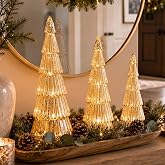 Mifoci 3 Pcs Gold Mercury Glass Lighted Christmas Trees for Table | 14 12 10 Inch Gold Xmas Light up Table Centerpieces, Gift