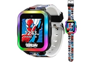 ACCUTIME Marvel Spider-Man Kids Interactive Smartwatch with Touchscreen, Games, Camera, Timer, and Pedometer for Boys & Girls - 10 Watch Faces, 3 Wallpapers, Red and Blue Character Strap, LED Light-Up Bezel