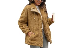 TCOT Womens Sherpa Jacket Warm Winter Teddy Bear Coat Casual Fleece Zip Up Faux Shearling Outwear with Pockets