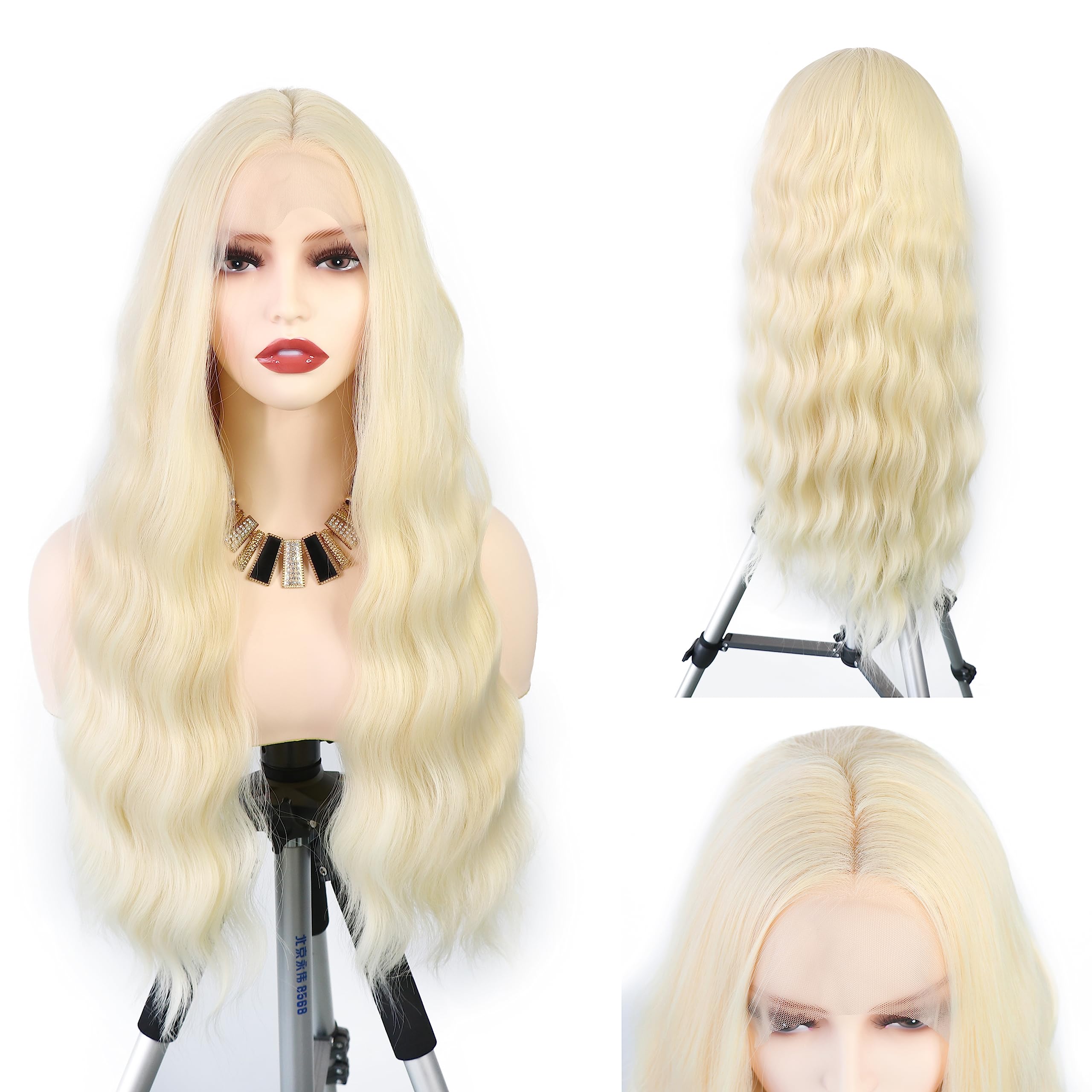 Photo 1 of WXHWCX Blonde #613 Synthetic Lace Front Wigs Middle Part Loose Wave Heat Resistant Natural Hairline Fiber Hair Glueless Lace Wig for Women Cosplay Wig