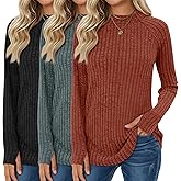 Oakgarden 3 Pack Women's Sweater Long Sleeve Shirts Mock Turtleneck Tunic Tops Thumbhole Ribbed Curved Hem Loose Fall Clothes