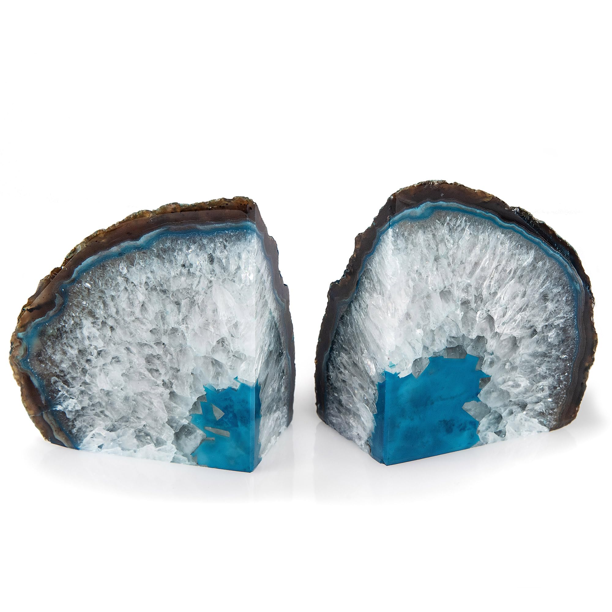 Genuine Green Agate Bookends – Polished Crystal Geode Stone – Decorative Book Ends for Home, Office or Shelf Styling