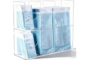 SEANADO Sterilization Pouch Dispenser – 4-Compartment Acrylic Organizer Holder, Wall Mount or Desktop Rack for All Size Steri
