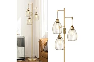 TORONDO Dimmable Floor Lamp, Industrial Floor Lamps for Living Room, Gold Tree Lamp Standing Lamp Tall Lamps with 3 Elegant Teardrop Cage Head & 800 Lumens LED Bulbs for Living room Bedroom Office Dining Room