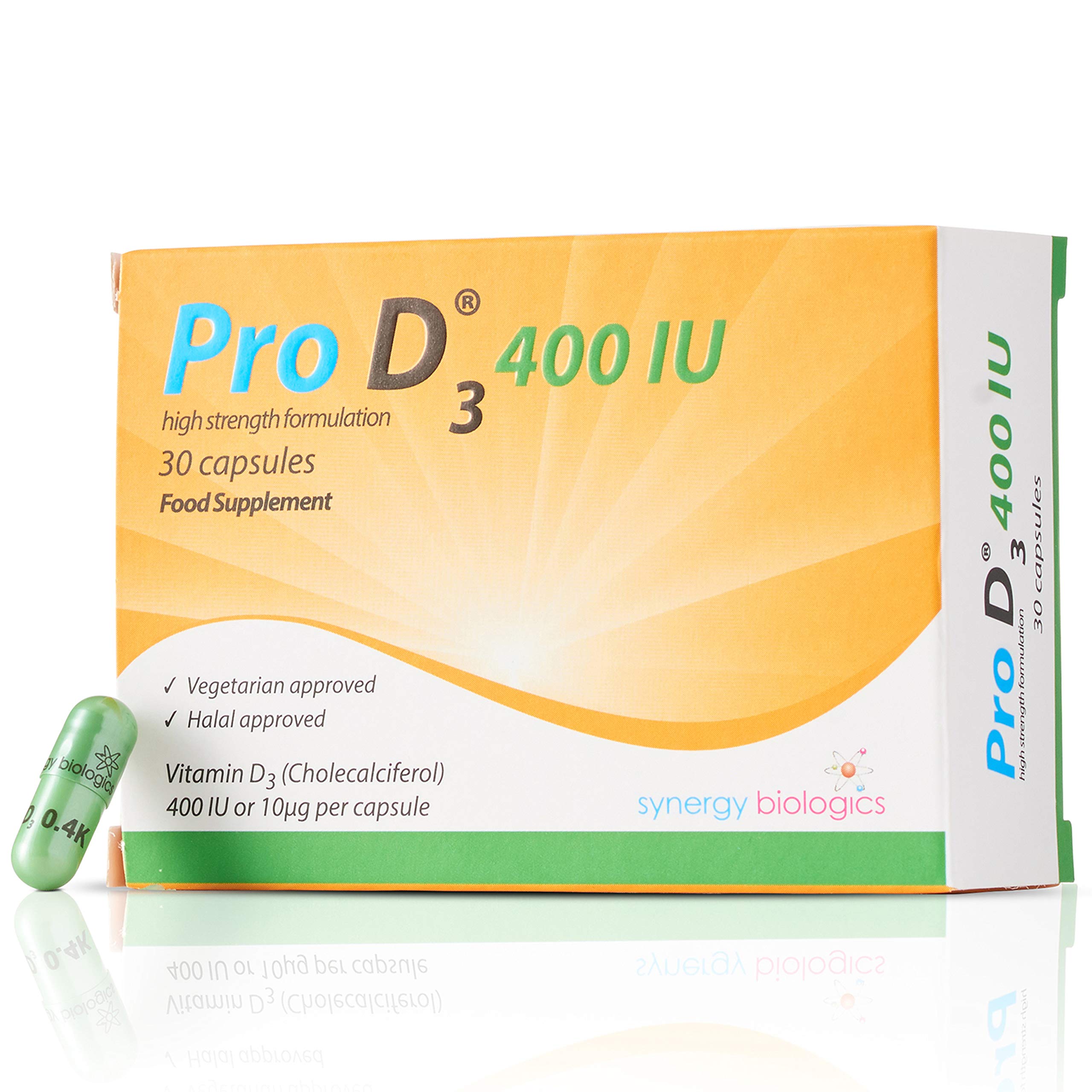 Pro D3 400 IU Capsules | Premium Vitamin D3 | 30 Capsules | Gelatine Free, Lactose Free, Dairy Free, Nut Free | Suitable for Vegetarians, Halal & Kosher Diets | Made in The UK