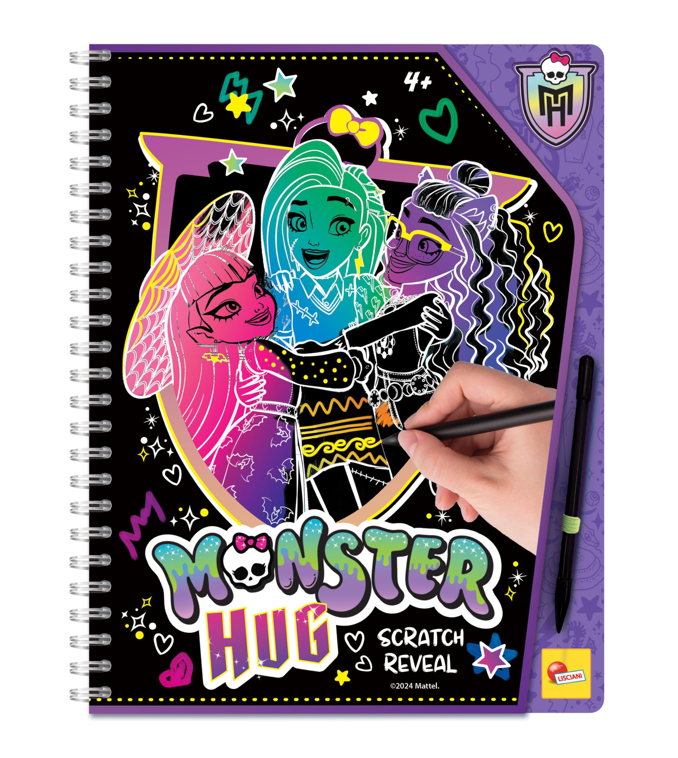 Lisciani - Monster High Scratch Book - Monster Hug - For Children 4+ - 44 Pages - Includes Scratch Pen - Multicoloured, Gold & Glitter