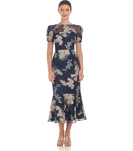 JS Collections Meli Soutache Tea Length Dress Navy : Clothing, Shoes & Jewelry