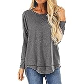 HIYIYEZI Fall Tops for Women Long Sleeve Side Split Casual Loose Tunic Top
