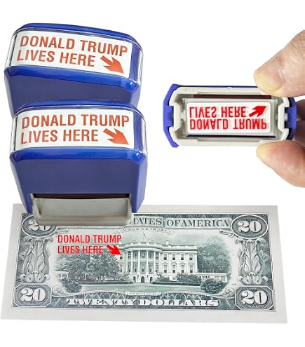 Donald Trump Lives Here! Self-Inking Red Stamp – Funny Political Gift MAGA