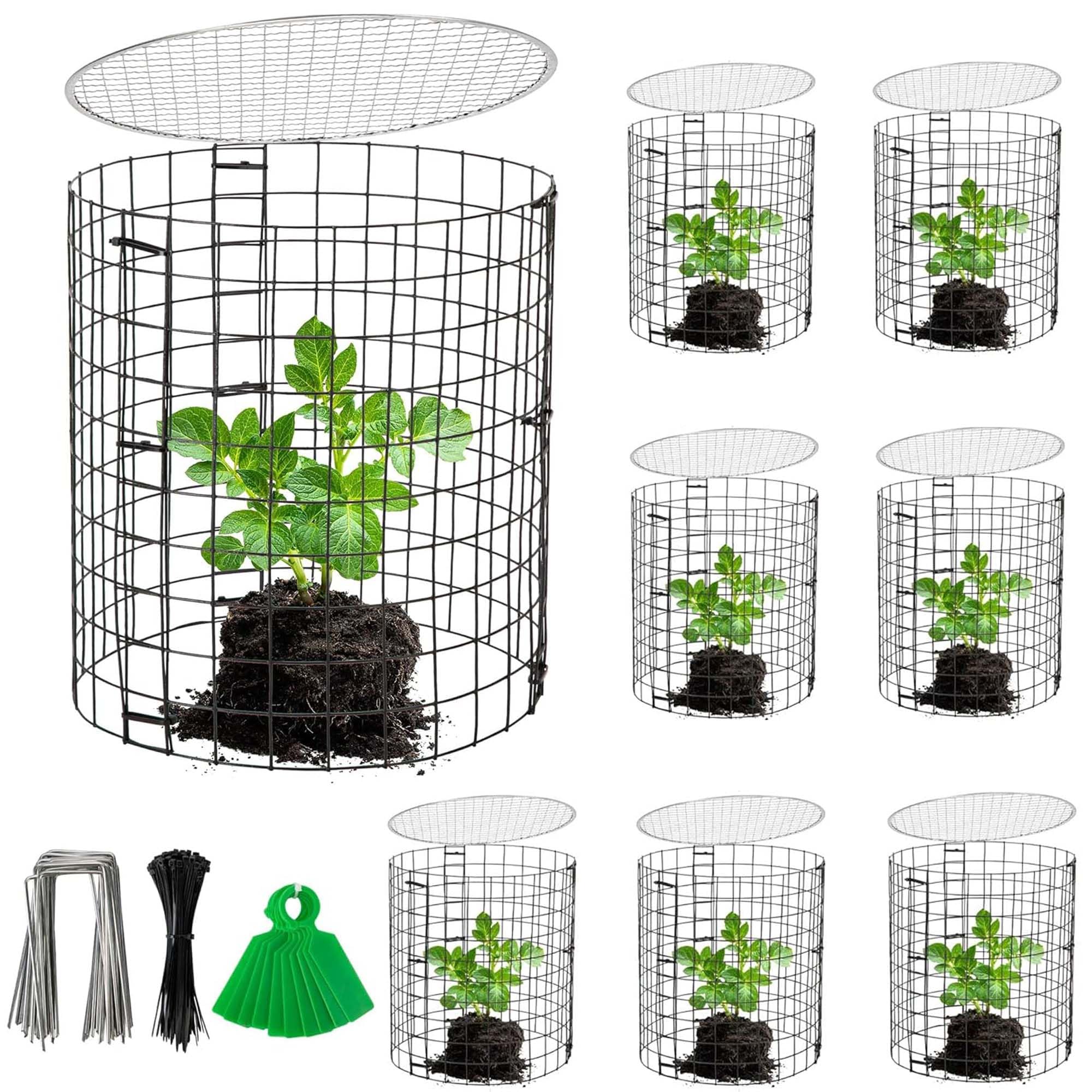 Photo 1 of Adnee 8 Pack Wire Plant Protector with Cover-12" x 11" Detachable Plant Protector Metal Plant Cages-Garden Plant Cages for Flower Vegetable to Keep Animals Out