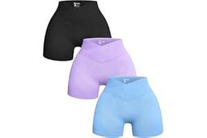 OQQ Women's 3 Piece Yoga Shorts Ribbed Seamless Workout High Waist Cross Over Athletic Leggings